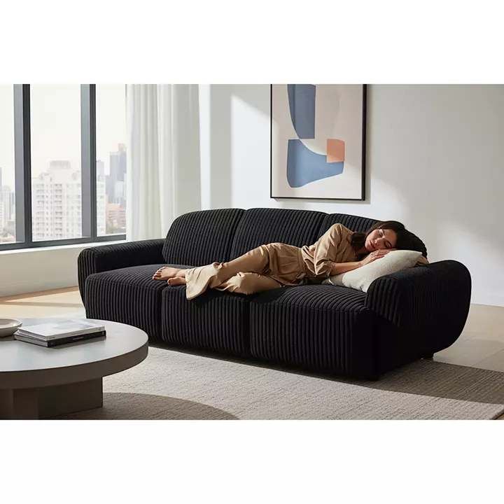 Καναπές Κρεβάτι Τριθέσιος ArteLibre SCULPTA Μαύρο Ύφασμα 234x88x75cm