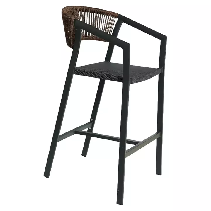 Σκαμπό Bar ArteLibre SANTORINI Ανθρακί/Φυσικό Αλουμίνιο/Rattan 55x56x99cm