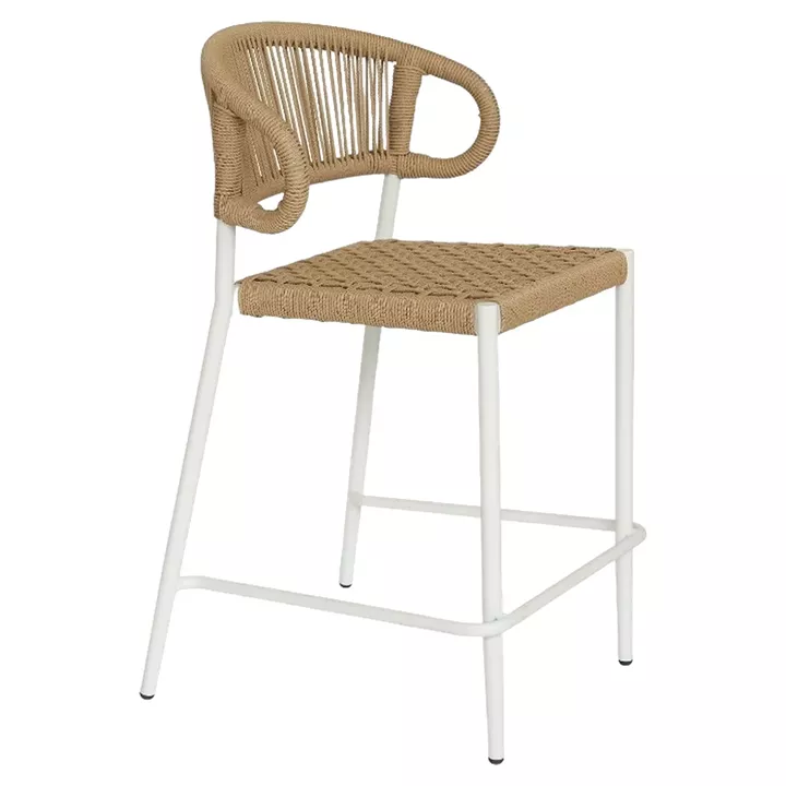 Σκαμπό Bar ArteLibre CEBU Λευκό/Φυσικό Αλουμίνιο/Rattan 60x60x99cm