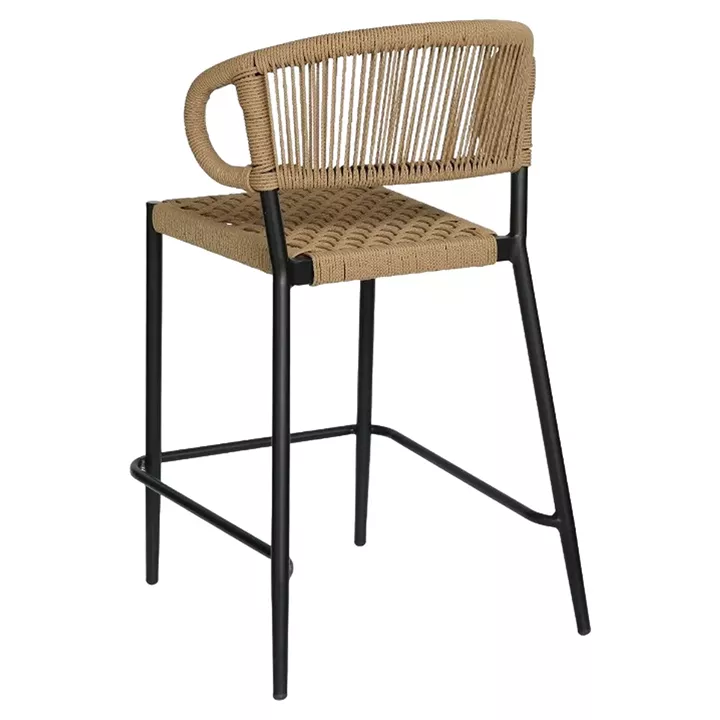 Σκαμπό Bar ArteLibre CEBU Μαύρο/Φυσικό Αλουμίνιο/Rattan 60x60x99cm