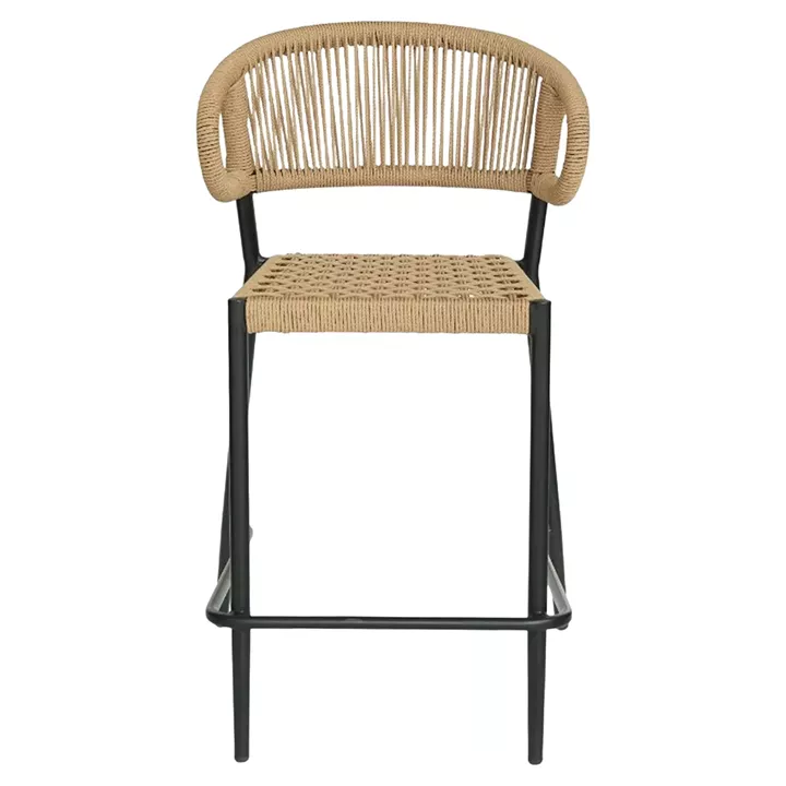 Σκαμπό Bar ArteLibre CEBU Μαύρο/Φυσικό Αλουμίνιο/Rattan 60x60x99cm