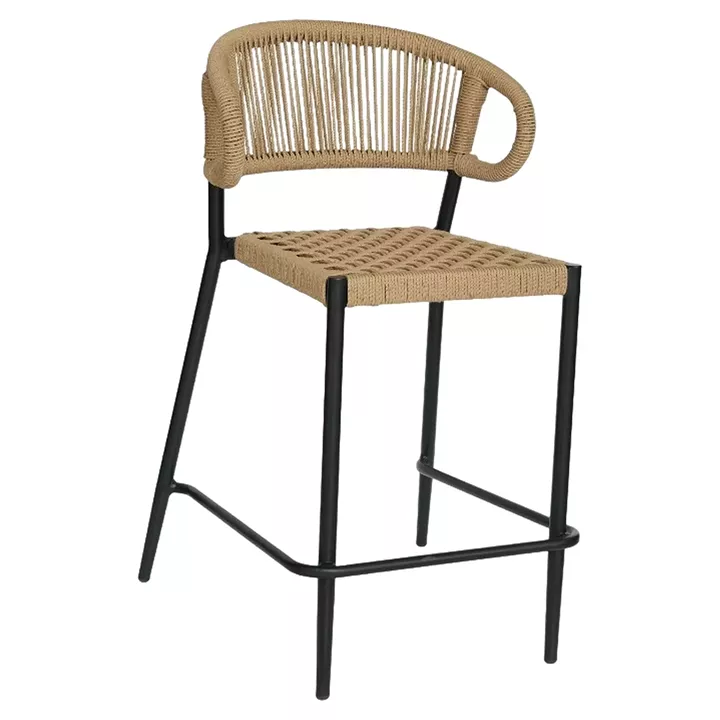 Σκαμπό Bar ArteLibre CEBU Μαύρο/Φυσικό Αλουμίνιο/Rattan 60x60x99cm