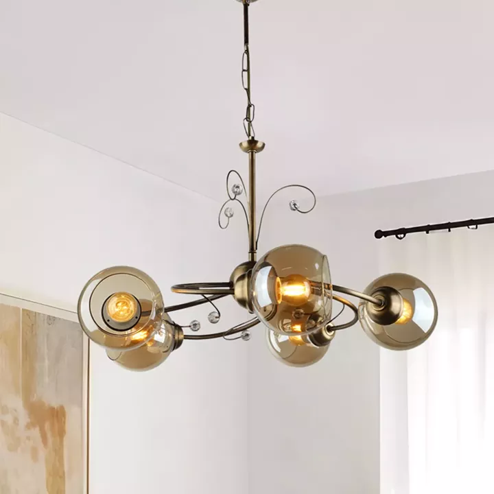 Φωτιστικό οροφής Zara Megapap E27 μεταλλικό πεντάφωτο χρώμα μπρονζέ Φ52x75εκ.