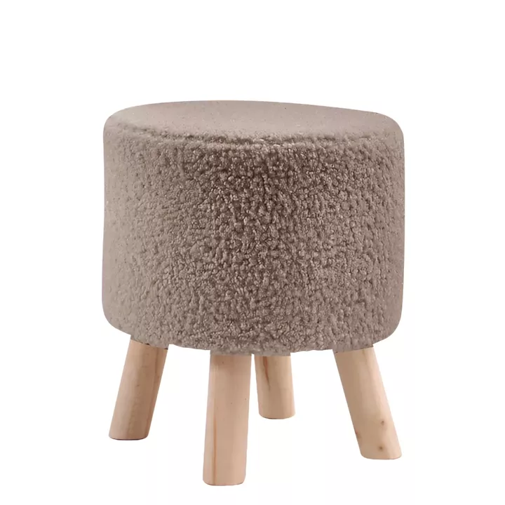 Σκαμπό ArteLibre CATTLEYA Με Ξύλινα Πόδια Καφέ Ύφασμα Cashmere 35x35x40cm