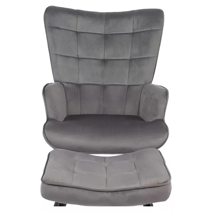 Πολυθρόνα Μπερζέρα Με Υποπόδιο ArteLibre LENNOX Γκρι Βελούδο/Ξύλο 96x68x73cm