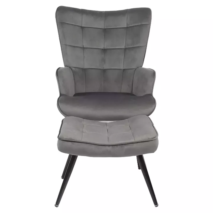 Πολυθρόνα Μπερζέρα Με Υποπόδιο ArteLibre LENNOX Γκρι Βελούδο/Ξύλο 96x68x73cm