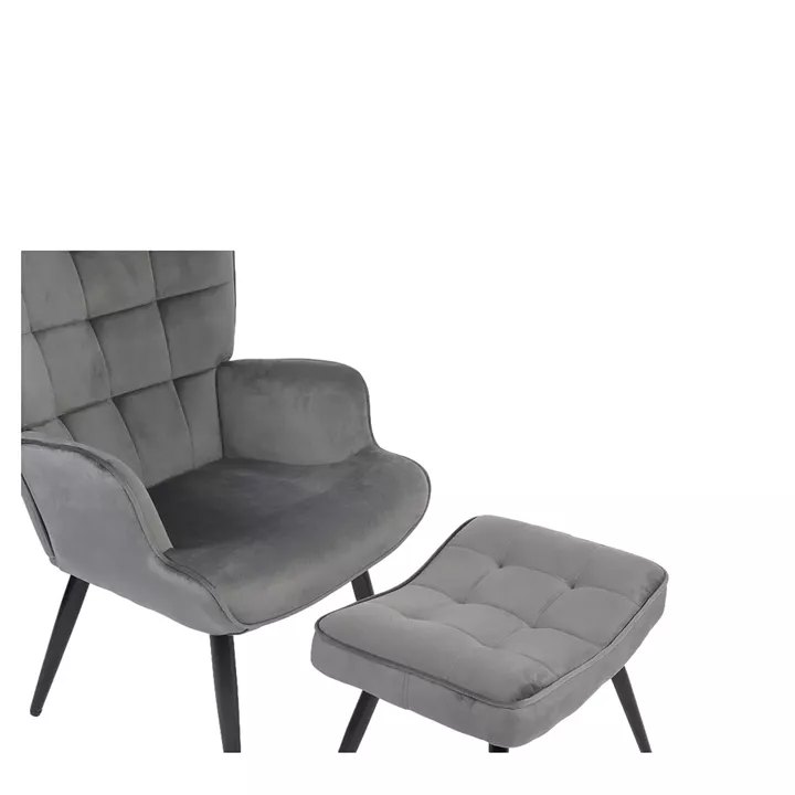 Πολυθρόνα Μπερζέρα Με Υποπόδιο ArteLibre LENNOX Γκρι Βελούδο/Ξύλο 96x68x73cm