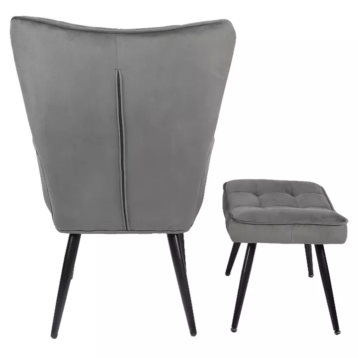 Πολυθρόνα Μπερζέρα Με Υποπόδιο ArteLibre LENNOX Γκρι Βελούδο/Ξύλο 96x68x73cm