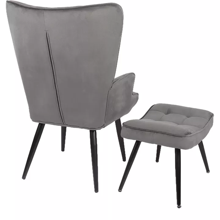 Πολυθρόνα Μπερζέρα Με Υποπόδιο ArteLibre LENNOX Γκρι Βελούδο/Ξύλο 96x68x73cm