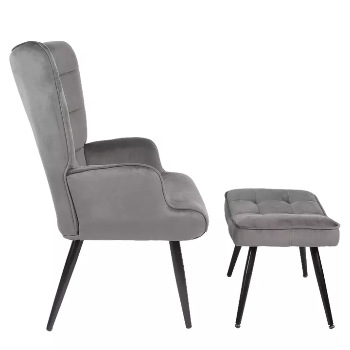 Πολυθρόνα Μπερζέρα Με Υποπόδιο ArteLibre LENNOX Γκρι Βελούδο/Ξύλο 96x68x73cm