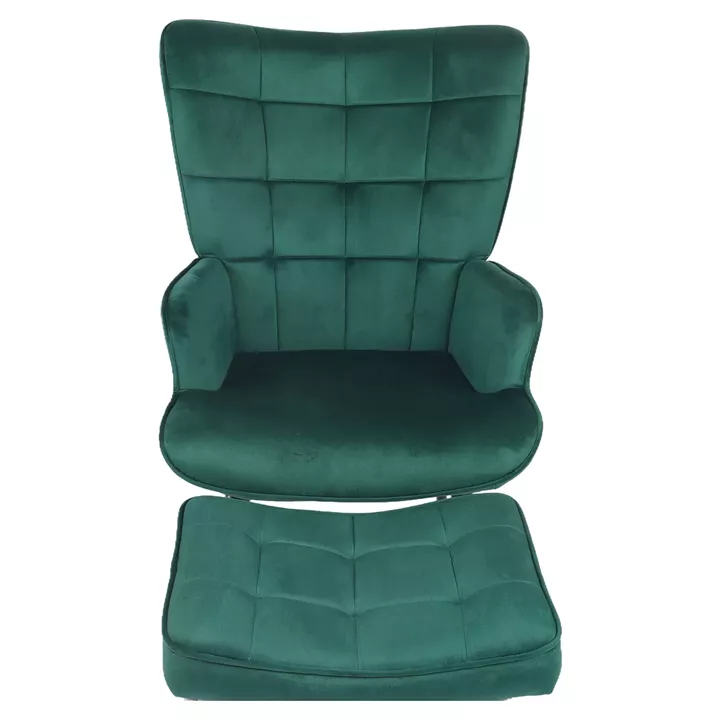 Πολυθρόνα Μπερζέρα Με Υποπόδιο ArteLibre LENNOX Πράσινο Βελούδο/Ξύλο 96x68x73cm