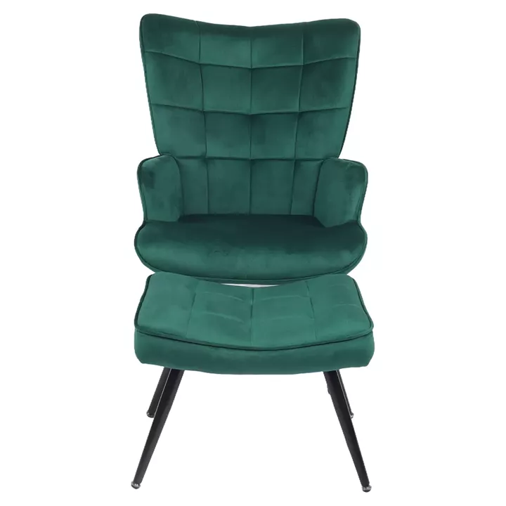 Πολυθρόνα Μπερζέρα Με Υποπόδιο ArteLibre LENNOX Πράσινο Βελούδο/Ξύλο 96x68x73cm