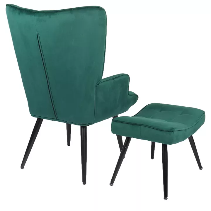 Πολυθρόνα Μπερζέρα Με Υποπόδιο ArteLibre LENNOX Πράσινο Βελούδο/Ξύλο 96x68x73cm