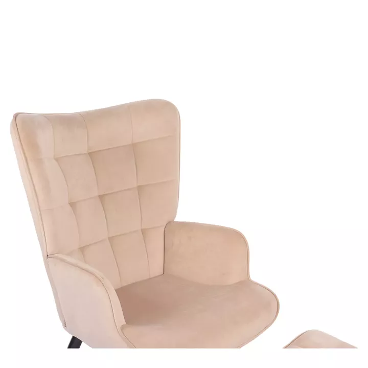 Πολυθρόνα Μπερζέρα Με Υποπόδιο ArteLibre LENNOX Μπεζ Βελούδο/Ξύλο 96x68x73cm