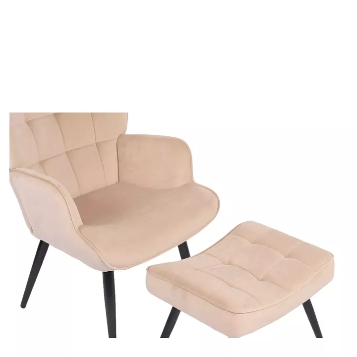 Πολυθρόνα Μπερζέρα Με Υποπόδιο ArteLibre LENNOX Μπεζ Βελούδο/Ξύλο 96x68x73cm