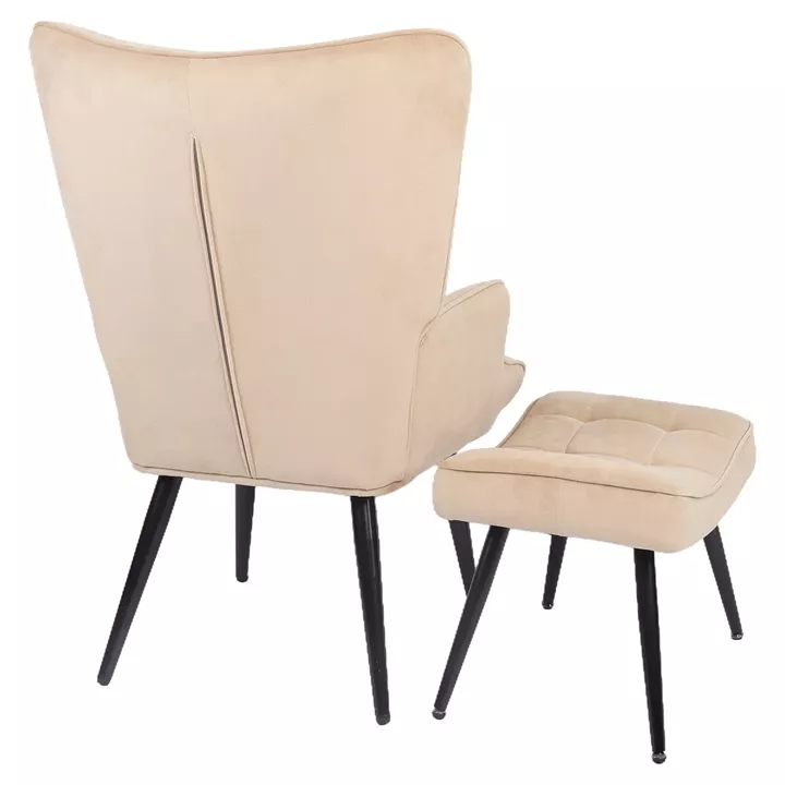 Πολυθρόνα Μπερζέρα Με Υποπόδιο ArteLibre LENNOX Μπεζ Βελούδο/Ξύλο 96x68x73cm