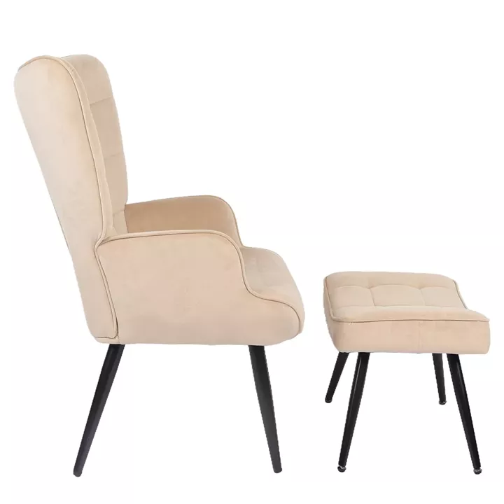 Πολυθρόνα Μπερζέρα Με Υποπόδιο ArteLibre LENNOX Μπεζ Βελούδο/Ξύλο 96x68x73cm