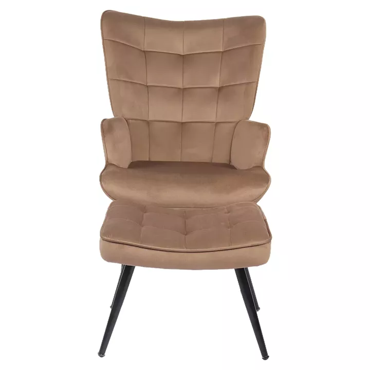 Πολυθρόνα Μπερζέρα Με Υποπόδιο ArteLibre LENNOX Καφέ Βελούδο/Ξύλο 96x68x73cm