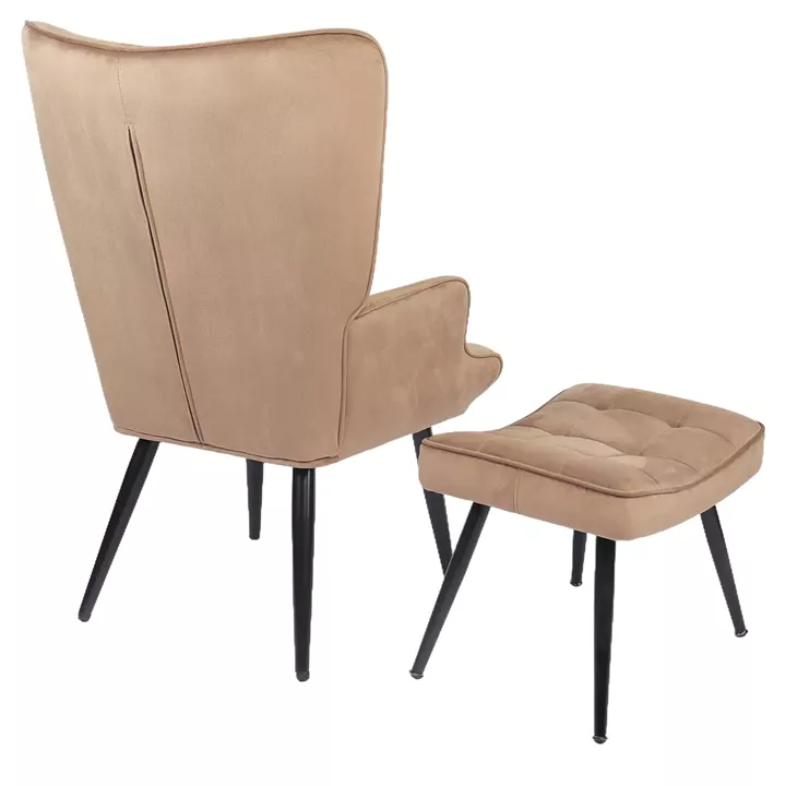 Πολυθρόνα Μπερζέρα Με Υποπόδιο ArteLibre LENNOX Καφέ Βελούδο/Ξύλο 96x68x73cm