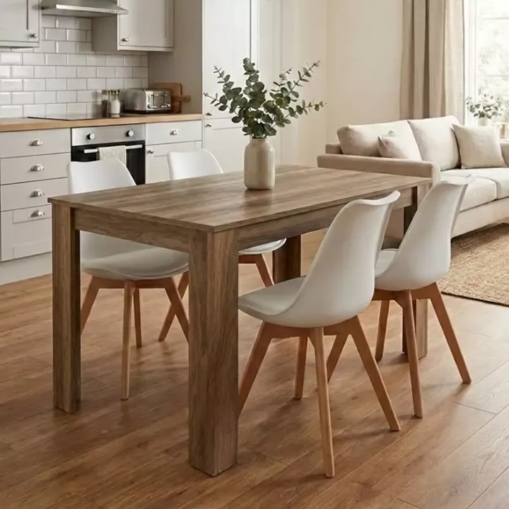 Σετ τραπεζαρία 5τμχ Darlen - Viva Megapap χρώμα καρυδί - λευκό/φυσικό πόδι 125x72x74εκ.