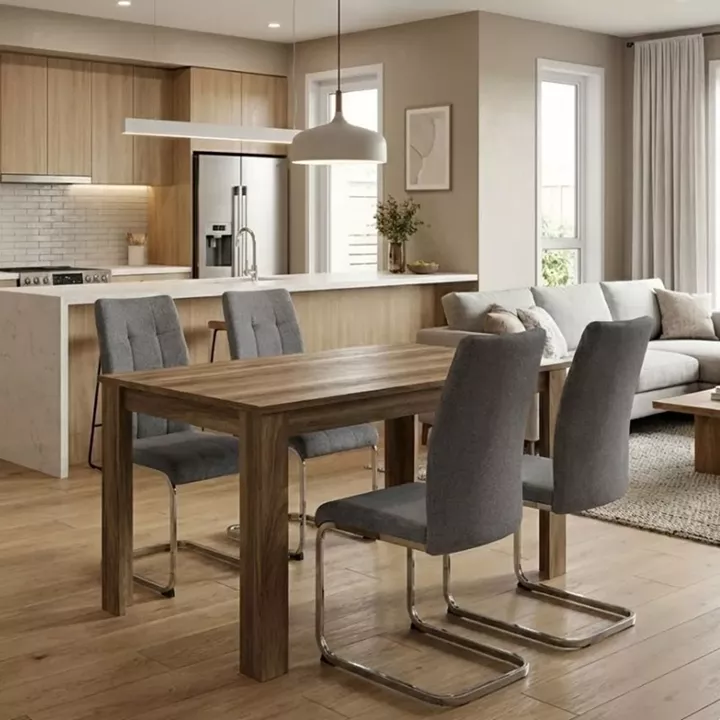 Σετ τραπεζαρία 5τμχ Darlen - Laura Megapap χρώμα καρυδί - γκρι 125x72x74εκ.