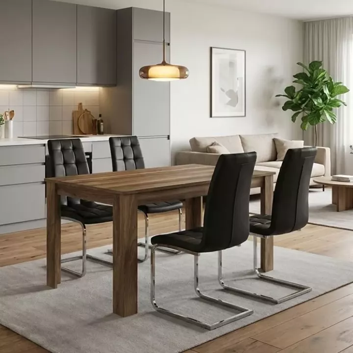 Σετ τραπεζαρία 5τμχ Darlen - Vela Megapap χρώμα καρυδί - μαύρο 125x72x74εκ.