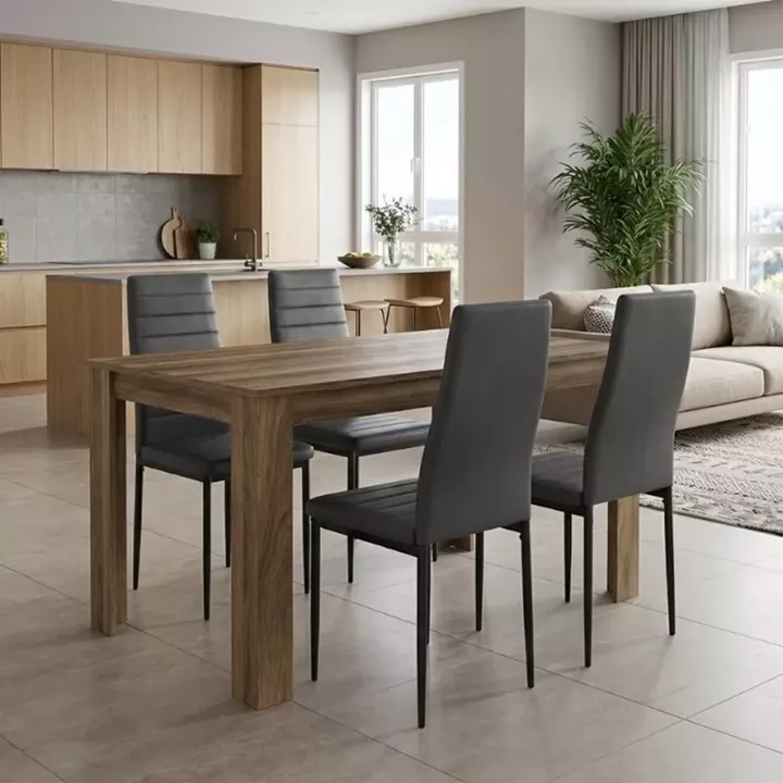 Σετ τραπεζαρία 5τμχ Darlen - Rosa Megapap χρώμα καρυδί - μαύρο 125x72x74εκ.