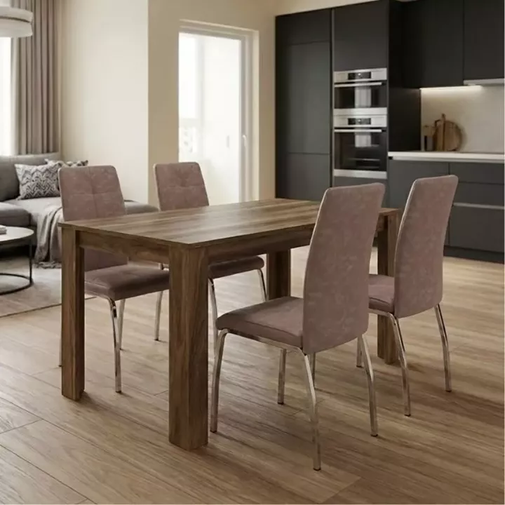 Σετ τραπεζαρία 5τμχ Darlen - Alma Megapap χρώμα καρυδί - μπεζ 125x72x74εκ.