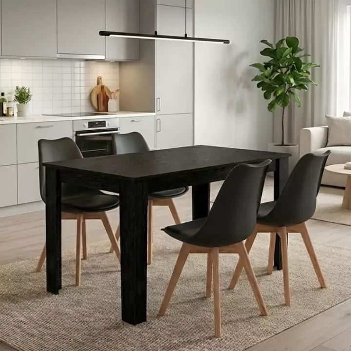 Σετ τραπεζαρία 5τμχ Darlen - Viva Megapap χρώμα sencron black - μαύρο/φυσικό πόδι 125x72x74εκ.