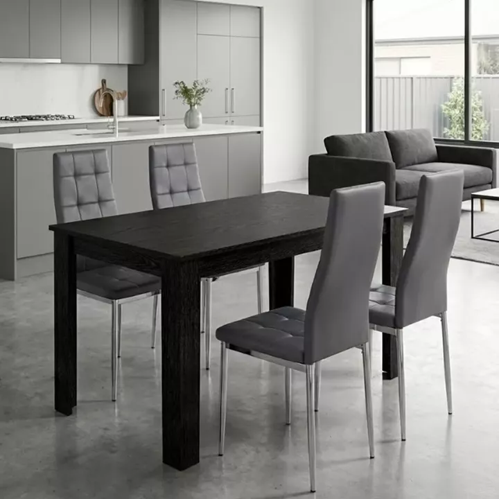 Σετ τραπεζαρία 5τμχ Darlen - Rosa Megapap χρώμα sencron black - γκρι/χρωμίου πόδι 125x72x74εκ.