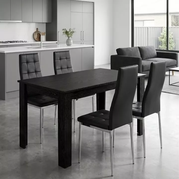 Σετ τραπεζαρία 5τμχ Darlen - Rosa Megapap χρώμα sencron black - μαύρο/χρωμίου πόδι 125x72x74εκ.