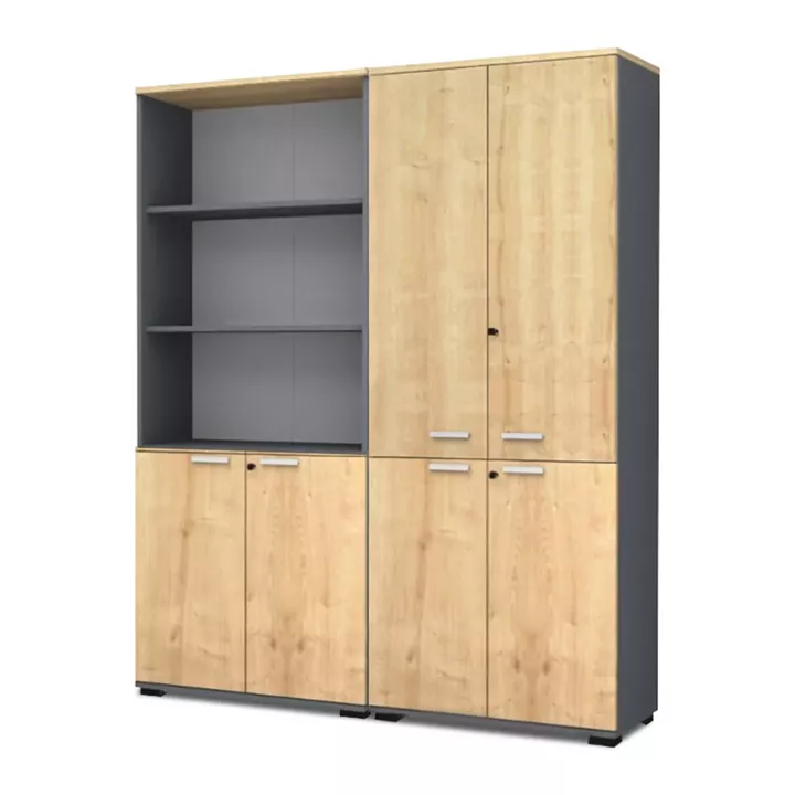 Ντουλάπα γραφείου με κλειδαριά επαγγελματική Venturo Megapap χρώμα ανθρακί - φυσικό οξιάς 160x40x200εκ.