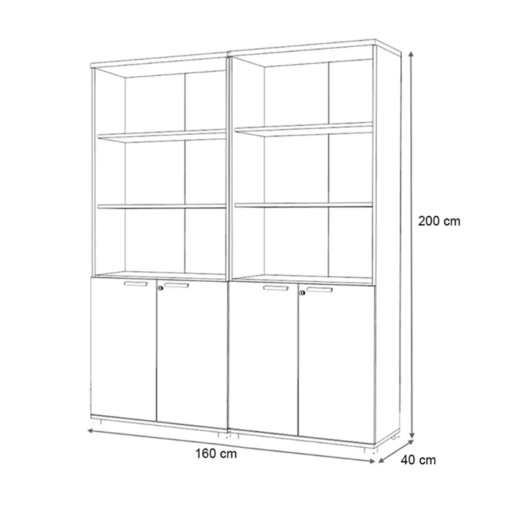 Βιβλιοθήκη γραφείου με κλειδαριά επαγγελματική Venturo Megapap χρώμα ανθρακί - φυσικό οξιάς 160x40x200εκ.