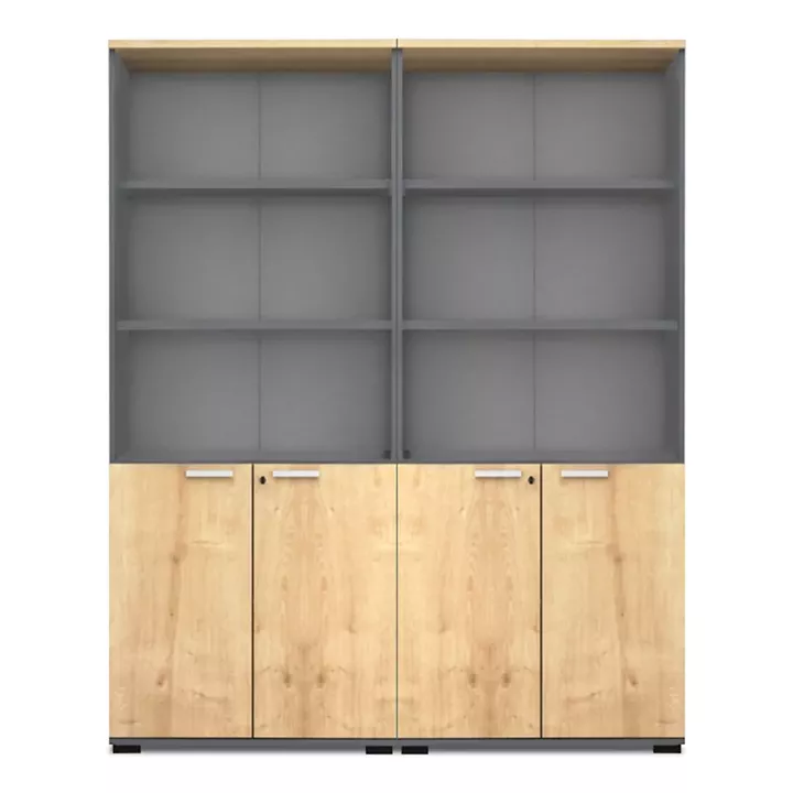 Βιβλιοθήκη γραφείου με κλειδαριά επαγγελματική Venturo Megapap χρώμα ανθρακί - φυσικό οξιάς 160x40x200εκ.