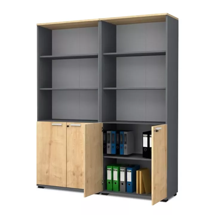 Βιβλιοθήκη γραφείου με κλειδαριά επαγγελματική Venturo Megapap χρώμα ανθρακί - φυσικό οξιάς 160x40x200εκ.