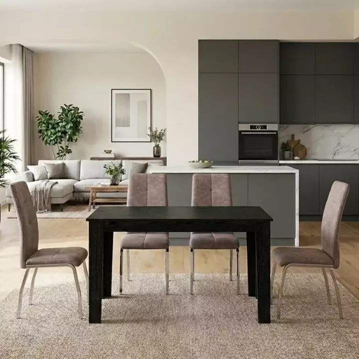 Σετ τραπεζαρία 5τμχ Darlen - Alma Megapap χρώμα sencron black - μπεζ 125x72x74εκ.