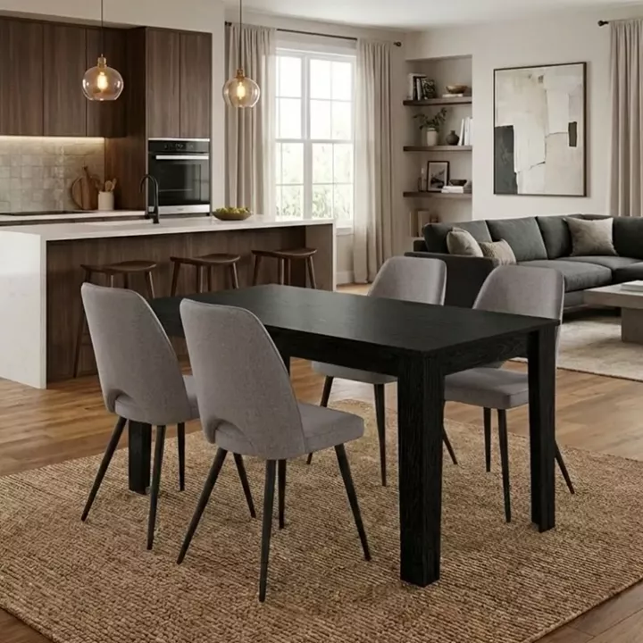 Σετ τραπεζαρία 5τμχ Darlen - Christy Megapap χρώμα sencron black - ανοιχτό μπεζ 125x72x74εκ.