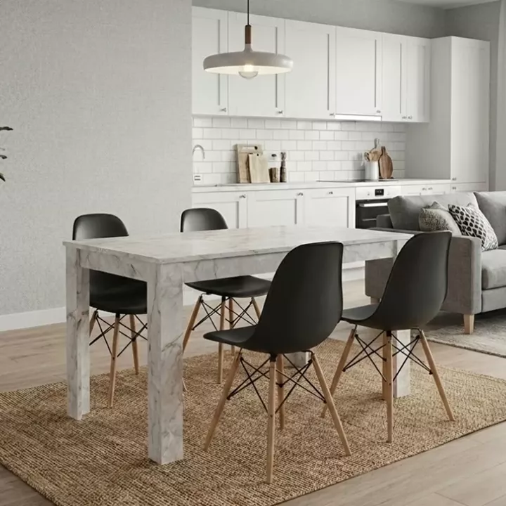 Σετ τραπεζαρία 5τμχ Darlen - Nova Megapap χρώμα λευκό εφέ μαρμάρου - μαύρο 125x72x74εκ.