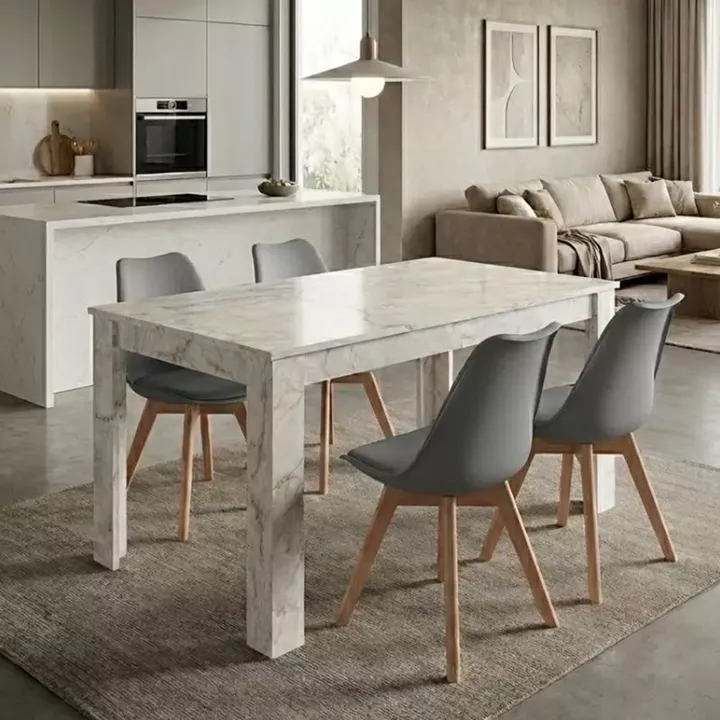 Σετ τραπεζαρία 5τμχ Darlen - Viva Megapap χρώμα λευκό εφέ μαρμάρου - γκρι 125x72x74εκ.