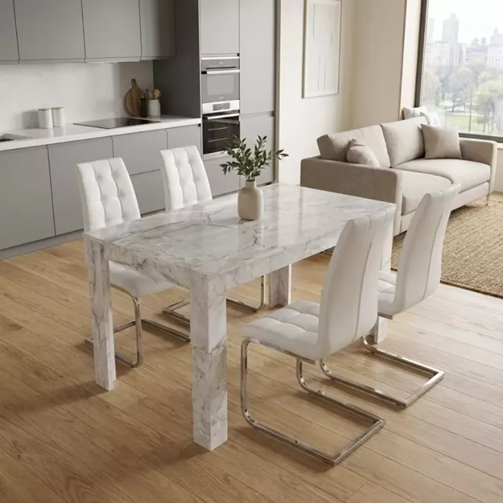 Σετ τραπεζαρία 5τμχ Darlen - Vela Megapap χρώμα λευκό εφέ μαρμάρου - λευκό 125x72x74εκ.