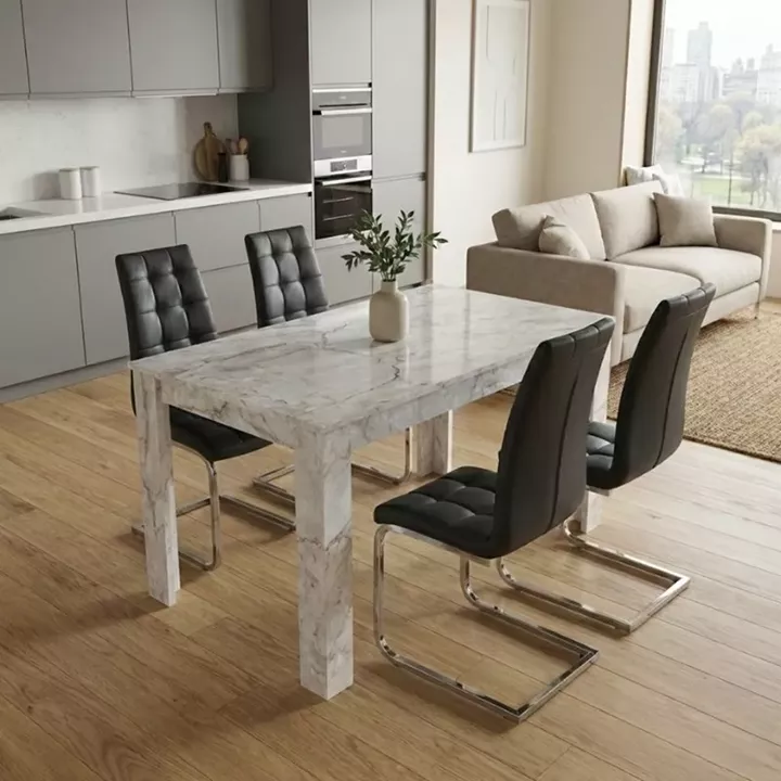 Σετ τραπεζαρία 5τμχ Darlen - Vela Megapap χρώμα λευκό εφέ μαρμάρου - μαύρο 125x72x74εκ.