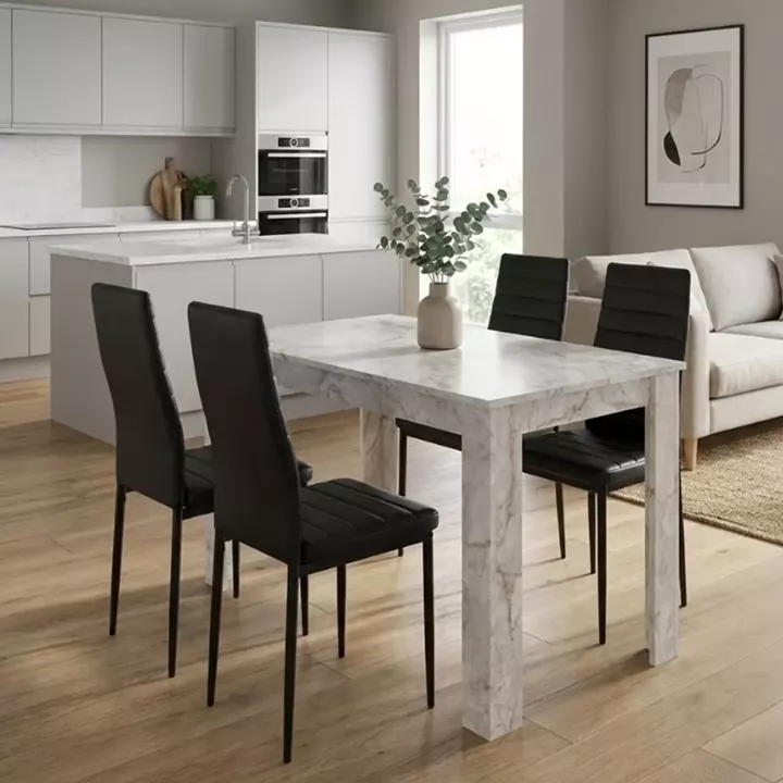 Σετ τραπεζαρία 5τμχ Darlen - Rosa Megapap χρώμα λευκό εφέ μαρμάρου - μαύρο 125x72x74εκ.