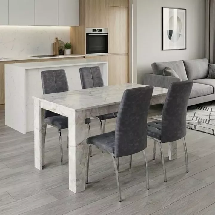 Σετ τραπεζαρία 5τμχ Darlen - Alma Megapap χρώμα λευκό εφέ μαρμάρου - γκρι 125x72x74εκ.
