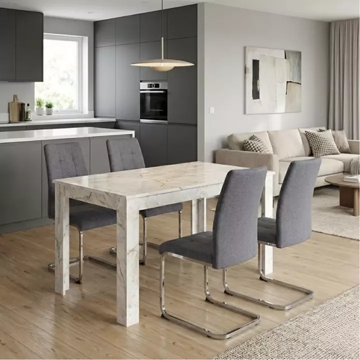 Σετ τραπεζαρία 5τμχ Darlen - Laura Megapap χρώμα λευκό εφέ μαρμάρου - γκρι 125x72x74εκ.