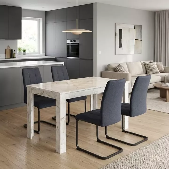 Σετ τραπεζαρία 5τμχ Darlen - Laura Megapap χρώμα λευκό εφέ μαρμάρου - ανθρακί 125x72x74εκ.