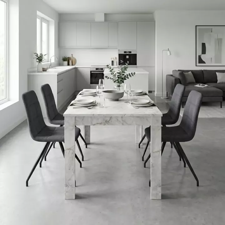 Σετ τραπεζαρία 5τμχ Darlen - Bianca Megapap χρώμα λευκό εφέ μαρμάρου - γκρι 125x72x74εκ.