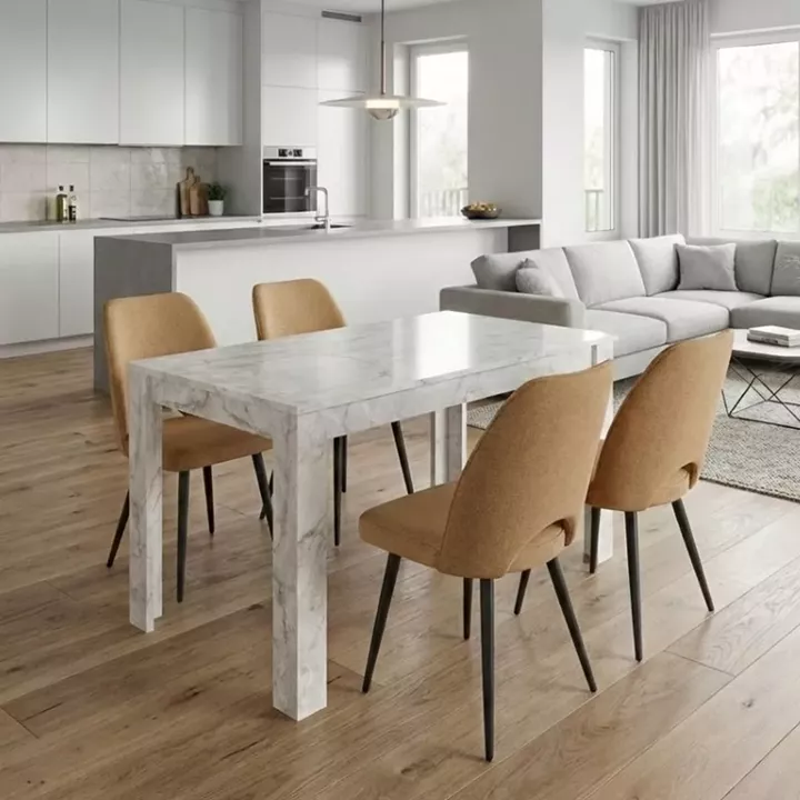 Σετ τραπεζαρία 5τμχ Darlen - Christy Megapap χρώμα λευκό εφέ μαρμάρου - μουσταρδί 125x72x74εκ.