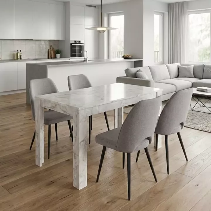 Σετ τραπεζαρία 5τμχ Darlen - Christy Megapap χρώμα λευκό εφέ μαρμάρου - ανοιχτό μπεζ 125x72x74εκ.