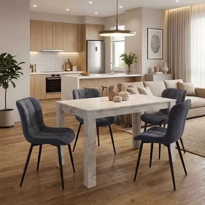 Σετ τραπεζαρία 5τμχ Darlen - Chiara Megapap χρώμα λευκό εφέ μαρμάρου - ανθρακί 125x72x74εκ.