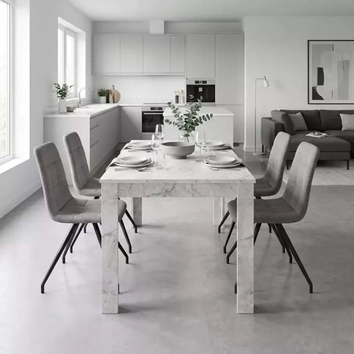 Σετ τραπεζαρία 5τμχ Darlen - Bianca Megapap χρώμα λευκό εφέ μαρμάρου - ανοιχτό μπεζ 125x72x74εκ.